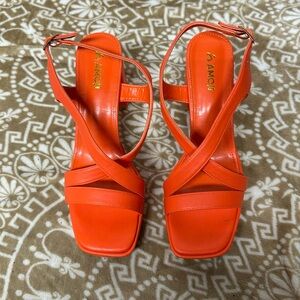 Amoji Women 4 Inch Block Heels Platform Cross Strap Chunky Heeled Sandals